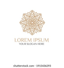 Unique Circular logo illustration. Mandala flat icon for your business. Ayurveda, spa, yoga company identity. Advertising or web startup zen symbol design. Moroccan tile style. Vector isolated sign.