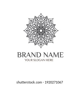 Unique Circular logo illustration. Mandala flat icon for your business. Ayurveda, spa, yoga company identity. Advertising or web startup zen symbol design. Moroccan tile style. Vector isolated sign.