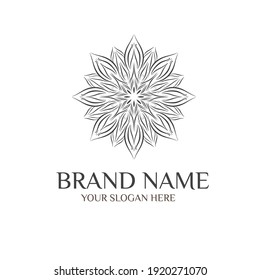 Ilustración de logotipo de Circular única. Icono plano de Mandala para su negocio. Ayurveda, spa, identidad de la empresa de yoga. Publicidad o inicio web diseño de símbolos zen. Estilo de azulejos marroquí. Signo aislado del vector.