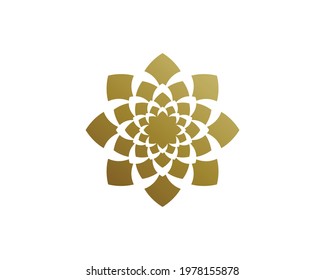 Unique Circular logo illustration. Mandala flat icon for your business. Ayurveda, spa, yoga company identity. Advertising or web startup zen symbol design. Moroccan tile style. Vector isolated sign.