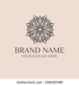 Unique Circular logo illustration. Mandala flat icon for your business. Ayurveda, spa, yoga company identity. Advertising or web startup zen symbol design. Moroccan tile style. Vector isolated sign.