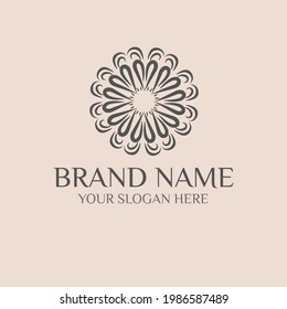 Unique Circular logo illustration. Mandala flat icon for your business. Ayurveda, spa, yoga company identity. Advertising or web startup zen symbol design. Moroccan tile style. Vector isolated sign.