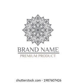 Unique Circular logo illustration. Mandala flat icon for your business. Ayurveda, spa, yoga company identity. Advertising or web startup zen symbol design. Moroccan tile style. Vector isolated sign.