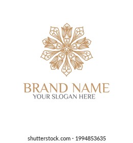 Unique Circular logo illustration. Mandala flat icon for your business. Ayurveda, spa, yoga company identity. Advertising or web startup zen symbol design. Moroccan tile style. Vector isolated sign.