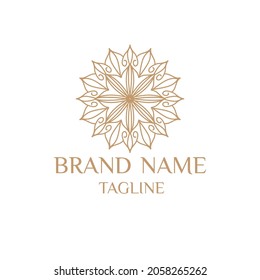 Ilustración de logotipo de Circular única. Icono plano de Mandala para su negocio. Ayurveda, spa, identidad de la empresa de yoga. Publicidad o inicio web diseño de símbolos zen. Estilo de azulejos marroquí. Signo aislado del vector.