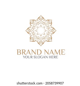 Unique Circular logo illustration. Mandala flat icon for your business. Ayurveda, spa, yoga company identity. Advertising or web startup zen symbol design. Moroccan tile style. Vector isolated sign.