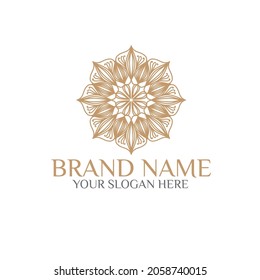 Unique Circular logo illustration. Mandala flat icon for your business. Ayurveda, spa, yoga company identity. Advertising or web startup zen symbol design. Moroccan tile style. Vector isolated sign.