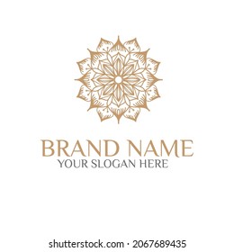 Unique Circular logo illustration. Mandala flat icon for your business. Ayurveda, spa, yoga company identity. Advertising or web startup zen symbol design. Moroccan tile style. Vector isolated sign.