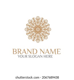 Unique Circular logo illustration. Mandala flat icon for your business. Ayurveda, spa, yoga company identity. Advertising or web startup zen symbol design. Moroccan tile style. Vector isolated sign.
