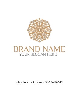 Unique Circular logo illustration. Mandala flat icon for your business. Ayurveda, spa, yoga company identity. Advertising or web startup zen symbol design. Moroccan tile style. Vector isolated sign.