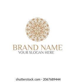 Unique Circular logo illustration. Mandala flat icon for your business. Ayurveda, spa, yoga company identity. Advertising or web startup zen symbol design. Moroccan tile style. Vector isolated sign.
