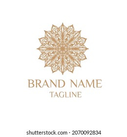 Ilustración de logotipo de Circular única. Icono plano de Mandala para su negocio. Ayurveda, spa, identidad de la empresa de yoga. Publicidad o inicio web diseño de símbolos zen. Estilo de azulejos marroquí. Signo aislado del vector.