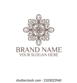 Unique Circular logo illustration. Mandala flat icon for your business. Ayurveda, spa, yoga company identity. Advertising or web startup zen symbol design. Moroccan tile style. Vector isolated sign.