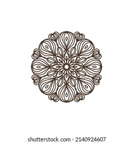 Unique Circular logo illustration. Mandala flat icon for your business. Ayurveda, spa, yoga company identity. Advertising or web startup zen symbol design. Moroccan tile style. Vector isolated sign.