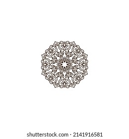 Ilustración de logotipo de Circular única. Icono plano de Mandala para su negocio. Ayurveda, spa, identidad de la empresa de yoga. Publicidad o inicio web diseño de símbolos zen. Estilo de azulejos marroquí. Signo aislado del vector.