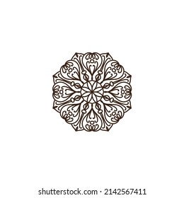 Unique Circular logo illustration. Mandala flat icon for your business. Ayurveda, spa, yoga company identity. Advertising or web startup zen symbol design. Moroccan tile style. Vector isolated sign.