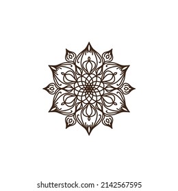 Ilustración de logotipo de Circular única. Icono plano de Mandala para su negocio. Ayurveda, spa, identidad de la empresa de yoga. Publicidad o inicio web diseño de símbolos zen. Estilo de azulejos marroquí. Signo aislado del vector.