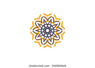 Unique circular mandala design with orange and blue colors