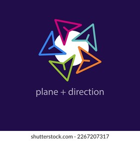 Unique circular paper airplane logo. Modern color transitions. Airplane cycle logo template. vector.
