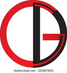 Unique circular shape connected stylish black and Red GD  G D initial based icon logo