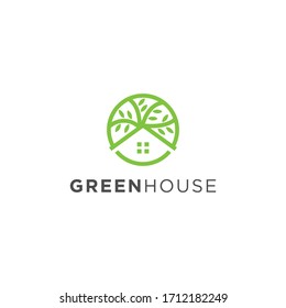 unique and clean green house logo, life, cleanliness