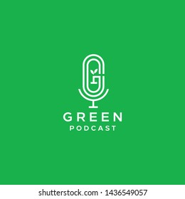 Unique, clean, modern and elegant logo design illustration inspiration with microphone and leaf for podcast, radio, environment, technology, etc
