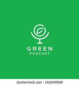 Unique, clean, modern and elegant logo design illustration inspiration with microphone and leaf for podcast, radio, environment, technology, etc