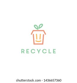 Unique, clean, modern, playful, fun and elegant logo design illustration inspiration with bin, leaf for recycle, eco, environment, etc