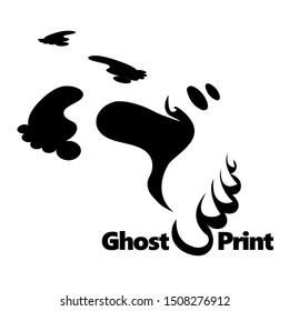 A unique and clever logo design featuring a ghost silhouette seamlessly integrated into a foot print shape. This minimalist black and white vector illustration captures a spooky yet playful phantom character, perfect for creative print shops, Halloween-themed branding, streetwear apparel, podcast covers, and mystery-oriented entertainment agencies.