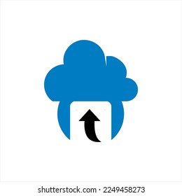 Unique cloud illustration vector logo design with upload symbol.