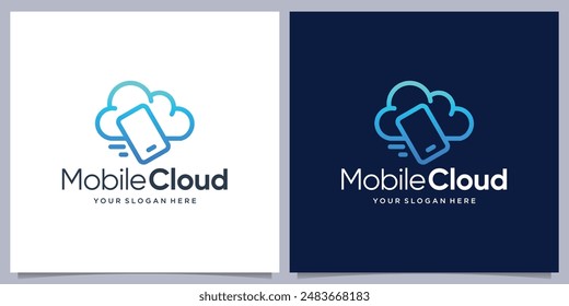 unique cloud logo design and phone design in geometry line concept.