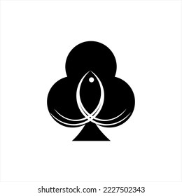 Unique club poker logo. Blackjack card vector design illustration with fish.