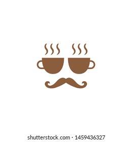 the unique coffee logo design combined with glasses is changed to a cup and below it is given a mustache like a man