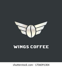 Unique Coffee logo template with coffee bean and army wings vector object for logo mark, icon or badge Design. Luxury style illustration. Wings Coffee