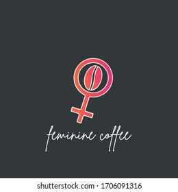 Plantilla de logotipo de café única con grano de café y objeto vectorial de signo femenino para la marca de logotipo, icono o diseño de placa. Ilustración de lujo. Café femenino