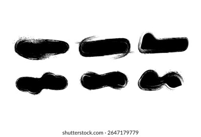 Unique collection of abstract black brush stroke shapes with a rough, handmade feel. Perfect for artistic designs, posters, or branding