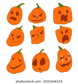 Unique collection of carved pumpkins showcasing various expressions for Halloween festivities