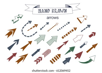 Unique collection of hand drawn arrows. Vector design elements for your design.