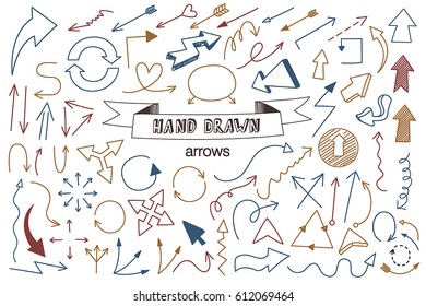 Unique collection of hand drawn arrows. Vector design elements for your design.