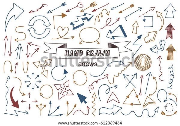 Unique collection of hand drawn arrows. Vector\
design elements for your\
design.
