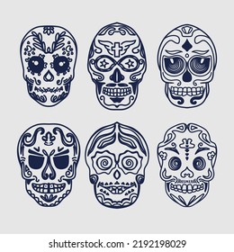 Unique collection of icons from the Dia de muertos skull festival premium skate line