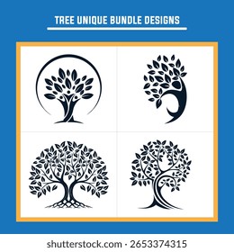 A unique collection of tree designs, including a family tree concept, perfect for various graphic and nature-inspired projects.
