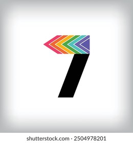 Letra de signo de flecha de color único 7. Promoción creativa, objetivo y Plantilla del logotipo de la etapa de crecimiento. Vector