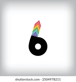 Unique colored arrow sign letter 6. Creative promotion, target and growth stage logo template. vector