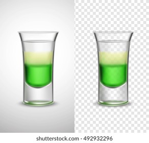 Unique colored glassware 2 realistic transparent banners set with light rum syrup alcohol drink isolated vector illustration 