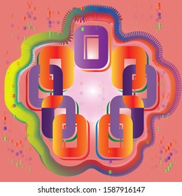 Unique colorful  abstract artwork with overlapping curved shapes and scatters.