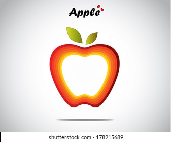 unique colorful apple concept design vector illustration unusual artwork : gradient different colored apple shaped icon or symbol with green shiny leaves and apple text and bright white background