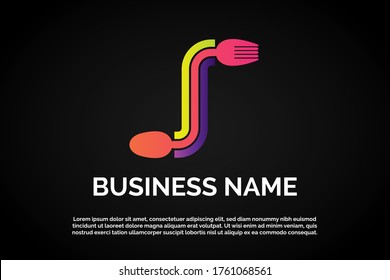 Unique Colorful Letter f or s incorporated With spoon and fork icon for Restaurant Initial Letter Logo For Your Company Name, Alphabet Logo Template Ready For Use, Modern Initial Logo