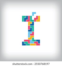 Unique colorful letter I falling pixel style. Editable vector design. Alphabets are related to each other.