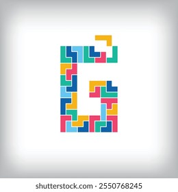 Unique colorful letter G falling pixel style. Editable vector design. Alphabets are related to each other.